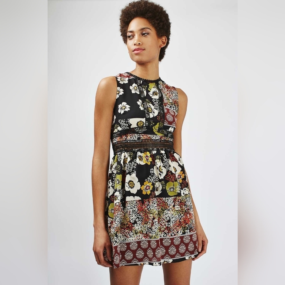 #141 Topshop Floral Patchwork Dress Size 6 - Picture 1 of 3